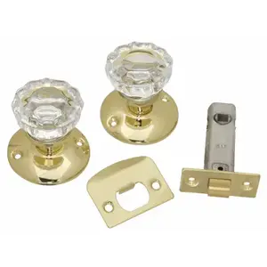 BELWITH PRODUCTS LLC 1148-PB Passage Door Latch Set, Glass Knobs, Polished Brass