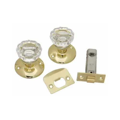 Passage Door Latch Set, Glass Knobs, Polished Brass