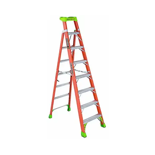 Cross Step Ladder, 147 in Max Reach H, 8-Step, 300 lb, Type IA Duty Rating, 3 in D Step, Fiberglass Cross Step Ladder, 147 in Max Reach H, 8-Step, 300 lb, Type IA Duty Rating, 3 in D Step, Fiberglass
