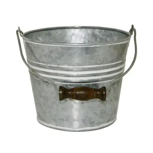 Planter With Handle, Banded Metal, White Wash, 6-In. Planter With Handle, Banded Metal, White Wash, 6-In.