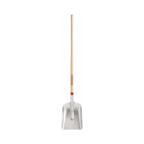 Scoop Shovel, 11 in W Blade, 13-1/2 in L Blade, Aluminum Blade, Hardwood Handle, Long Handle