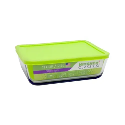 Food Storage Container, Rectangular Tempered Glass, 11-Cup Food Storage Container, Rectangular Tempered Glass, 11-Cup