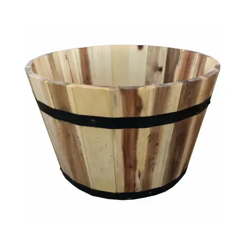 Wood Barrel Wood Planter, 18 x 11-In. Natural Wood Barrel Wood Planter, 18 x 11-In. Natural