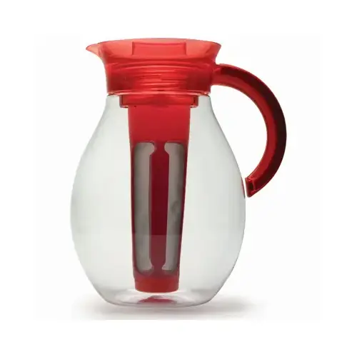 Big Iced Tea Pitcher, 1 gal Capacity, Stainless Steel/Tritan Plastic, Red
