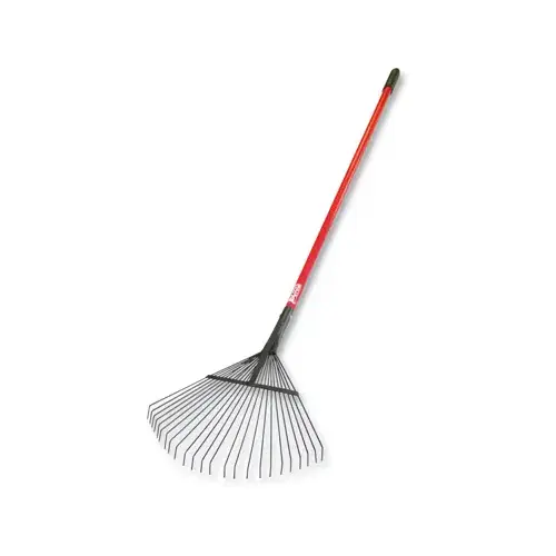 Thatching and Leaf Rake, Steel Tine, 24-Tine, Fiberglass Handle, 50 in L Handle