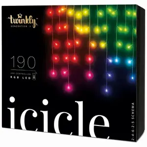 LEDWORKS SRL TWI190STP-TUS Twinkly App-Controlled 190 RGB Multicolor LED Icicle Lights (16.4 * 2.3 ft) - Transparent wire - Indoor/Outdoor decorations - Generation II