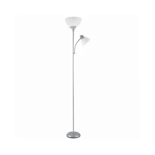 Delilah Torchiere Floor Lamp + Adjustable Reading Light, Silver, 72-In. Delilah Torchiere Floor Lamp + Adjustable Reading Light, Silver, 72-In.