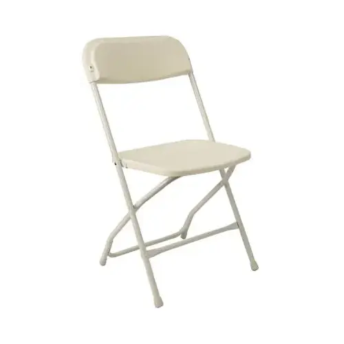 Folding Chair, White Plastic, Metal Frame