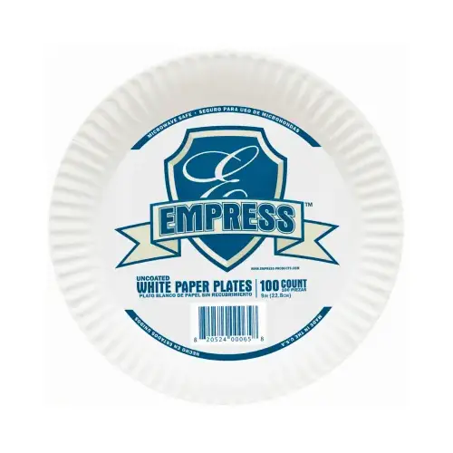 Uncoated Paper Plate, White, 9-In., 100-Ct.