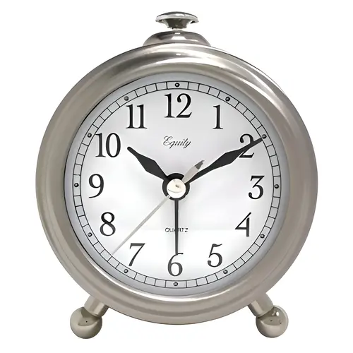 Equity Brushed Metal Battery Operated Alarm Clock, Brushed Silver Metal Case, 3.75" Height, 3" Length, 1.75" Width