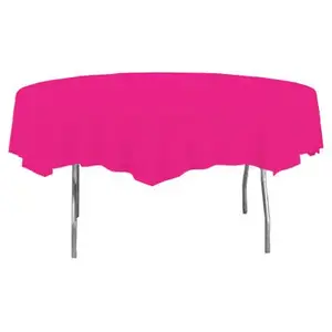 CREATIVE CONVERTING 703277 Plastic Octy Round Table Cover, Magenta, 82 In.