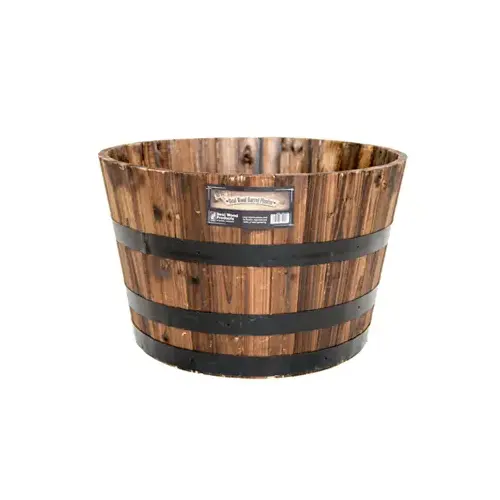 Whiskey Barrel Planter, Acacia Wood Burnt