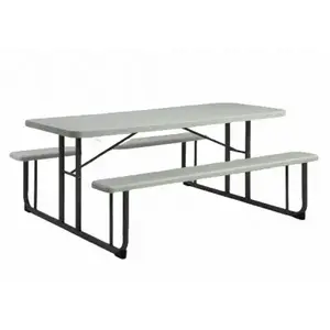 ABT SOURCING CONSULTING PT-14KD Picnic Table & Benches, Powder Painted Steel Frame, 6-Ft.