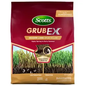 Scotts 99605 GrubEx1 Season Long Grub Killer, Solid, Spreader Application, Lawns, 14.35 lb Bag Gray/Tan