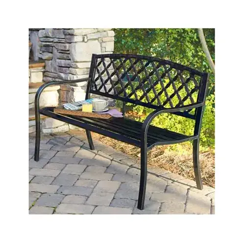Lattice-Panel Patio/Garden Bench, Steel, 4-Ft. Black