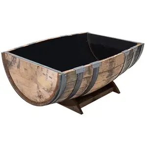 REAL WOOD PRODUCTS CO B110 26 In. x 35 In. Oak Barrel Garden Planter Brown