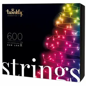 LEDWORKS SRL TWS600STP-GUS Twinkly Strings - App-controlled LED Lights String with 600 RGB (16 million colors) LEDs. 157.5ft. Green wire. Indoor and outdoor smart lighting decoration.
