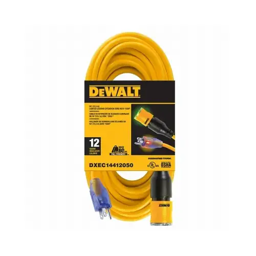 Extension Cord, 50 ft, 12/3 SJTW, Locking, Lighted, Yellow Extension Cord, 50 ft, 12/3 SJTW, Locking, Lighted, Yellow