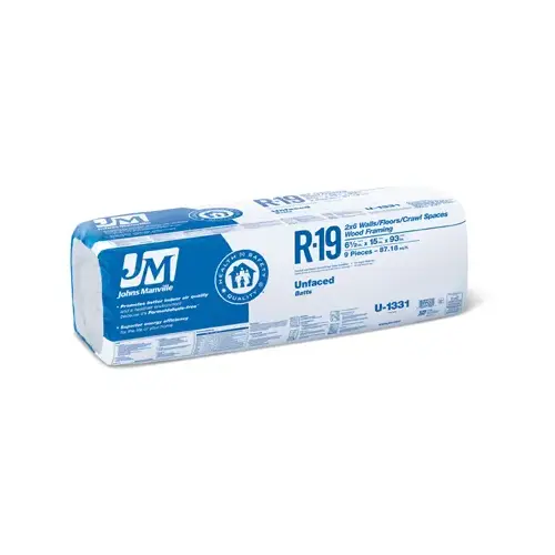 R19 Unfaced Batt Insulation, 88.18 Sq. Ft. Coverage, 6.5 x 15 x 93-In.