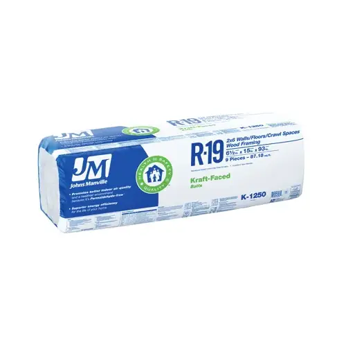 R19 Kraft Batt Fiberglass Insulation, 87.18 Sq. Ft. Coverage, 6.5 x 15 x 93-In. R19 Kraft Batt Fiberglass Insulation, 87.18 Sq. Ft. Coverage, 6.5 x 15 x 93-In.