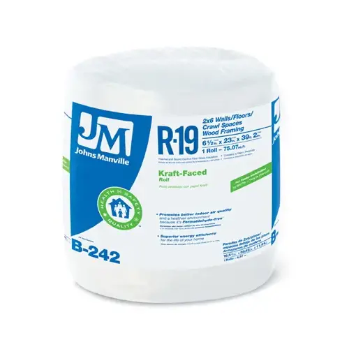 R19 Kraft Faced Fiberglass, 75.07-Sq.-Ft. Coverage, 6.5 x 23-In. x 39' 2" Roll R19 Kraft Faced Fiberglass, 75.07-Sq.-Ft. Coverage, 6.5 x 23-In. x 39' 2" Roll