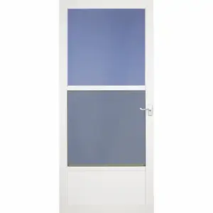 LARSON 36016032 Classic 36 In. W x 81 In. H x 1-1/4 In. Thick White Self-Storing Aluminum Storm Door with Matching Lever Handle