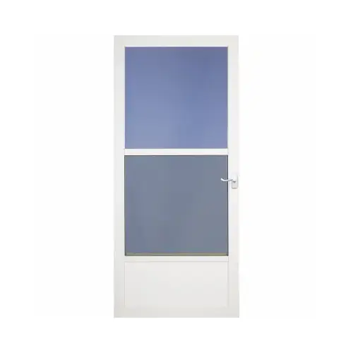 Classic 36 In. W x 81 In. H x 1-1/4 In. Thick White Self-Storing Aluminum Storm Door with Matching Lever Handle