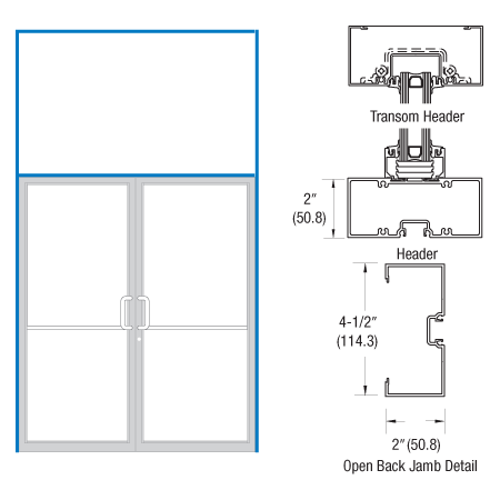 CRL-U.S. Aluminum 0A9222272 Dark Bronze/Black Anodized Class 1 76" x 126" 451 Series Transom Frame for Offset Pivot Using Surface Mount Double Door Closer