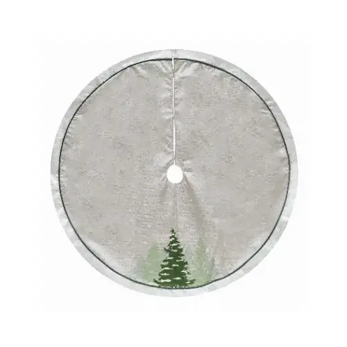 Christmas Tree Skirt, Tree Print, Gray/White Faux Linen, 48 In.