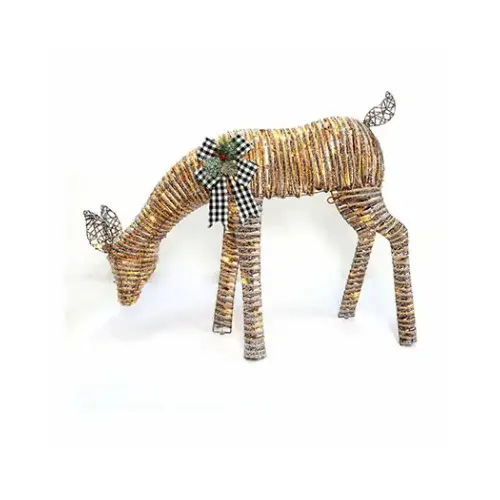 3D Grapevine Feeding Doe Christmas Decoration, 100 LED Lights, 34 In. 3D Grapevine Feeding Doe Christmas Decoration, 100 LED Lights, 34 In.