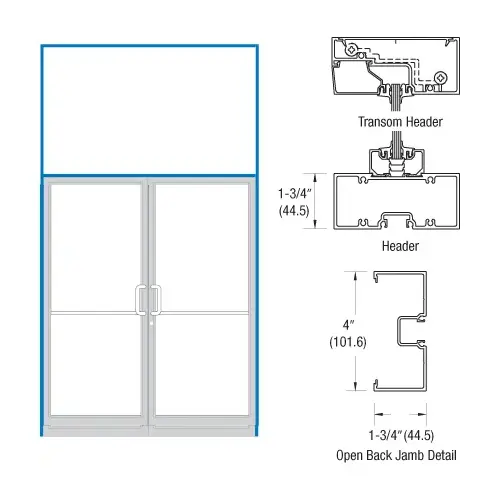 Clear Anodized Double Door 75-1/2" x 126" 400 Series Transom Frame for Offset Pivots Using Surface Mount Closers