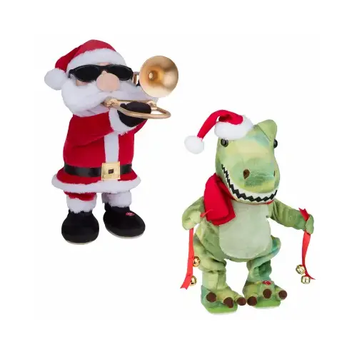 Animated Musical Christmas Plush , Santa with Trombone or Christmas T-Rex Animated Musical Christmas Plush , Santa with Trombone or Christmas T-Rex