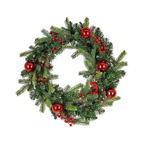 Feel Real Scotch Creek Fir Artificial Christmas Wreath, 50 Warm White LED Lights, 24 In.