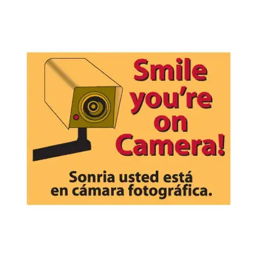 Smile You're on Camera! Sign, Yellow, 9 x 12-In.