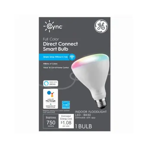 Cync Smart Indoor Floodlight LED Bulb, Dimmable, Millions of Colors, R30, 9-Watts