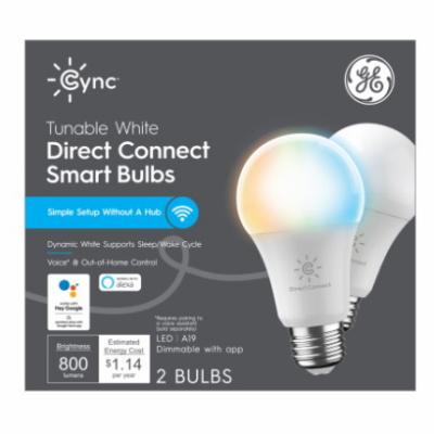 GE Lighting 93128974 Cync Smart LED Light Bulb, Dimmable, Tunable Soft White Color Supports Sleep, A19, 9.5-Watts - pair