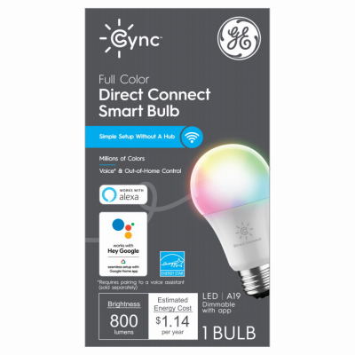 GE Lighting 93131373 Cync Smart LED Light Bulb, Dimmable, Millions of Colors, A19, 9.5-Watts