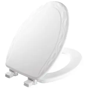 Mayfair 134ECA-000 134EC 000 Toilet Seat, Elongated, Wood, White, Easy Clean and Change Hinge