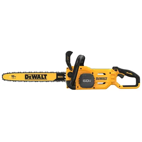 Brushless Chainsaw, 60 V Battery, Lithium-Ion Battery, 17 in Cutting Capacity, 18 in L Bar/Chain Black/Yellow