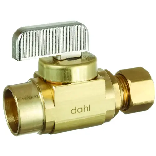 mini-ball In-Line Stop and Isolation Valve, 3/8 in Connection, Compression, 250 psi Pressure Brass