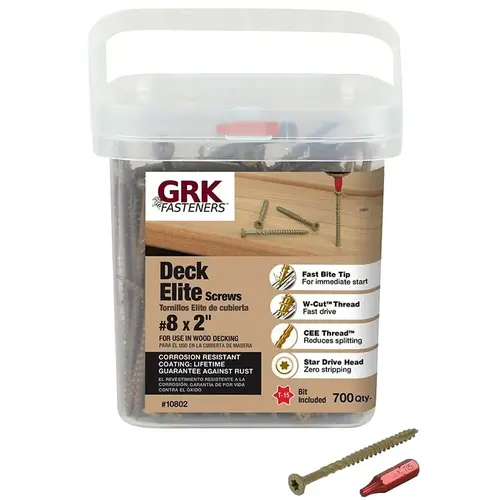 ELITE 10802 Deck Screw, #8 Thread, 2 in L, Coarse, W-Cut Thread, Bugle Head, Star Drive, Steel, Polymer Tan - pack of 540