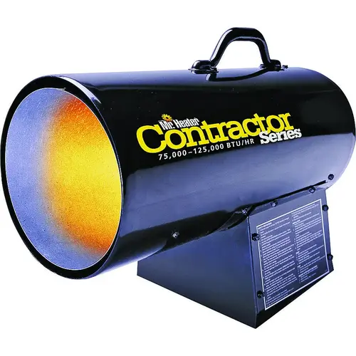 Forced Air Gas Heater, 40 lb Fuel Tank, Propane, 75000 to 125000 Btu, 3125 sq-ft Heating Area Forced Air Gas Heater, 40 lb Fuel Tank, Propane, 75000 to 125000 Btu, 3125 sq-ft Heating Area