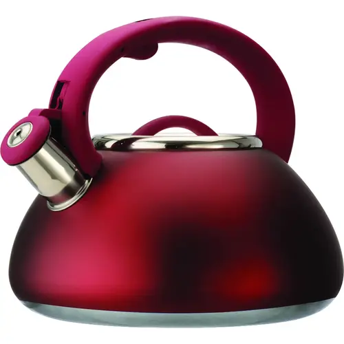 Avalon Series PAVRE-6225 Whistling Tea Kettle, 2.5 qt Capacity, Stay-Cool Handle, Steel, Red