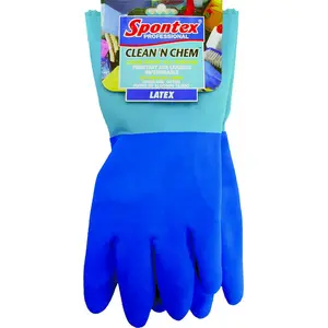 Spontex 74043ZQK 74043 Heavy-Duty Protective Gloves, XL, Latex, Blue Pair