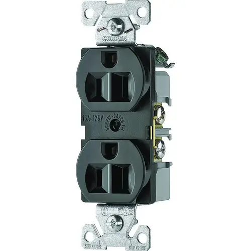 Duplex Receptacle, 2 -Pole, 15 A, 125 V, Back, Side Wiring, NEMA: 5-15R, Black Duplex Receptacle, 2 -Pole, 15 A, 125 V, Back, Side Wiring, NEMA: 5-15R, Black
