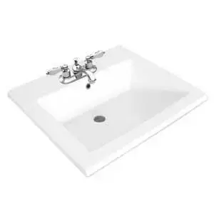 Foremost 13-0039-4W Bathroom Sink, Square Basin, 4 in Faucet Centers, 3-Deck Hole, 20-1/4 in OAW, 7-1/4 in OAH, White