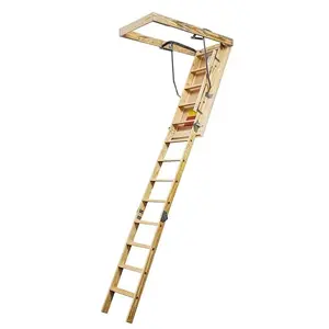 American Stairways 6255489 Husky 655 Series Disappearing Stairway, 8 ft 9 in H Ceiling, 11-Step, 300 lb, 1 ft W Step
