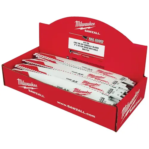 AX SAWZALL Reciprocating Saw Blade, 9 in L, 5 TPI, Matrix II Bi-Metal Cutting Edge White AX SAWZALL Reciprocating Saw Blade, 9 in L, 5 TPI, Matrix II Bi-Metal Cutting Edge White