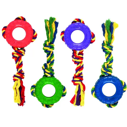 Dog Toy, M, Tredz Rope, Cotton/Rubber, Assorted Dog Toy, M, Tredz Rope, Cotton/Rubber, Assorted