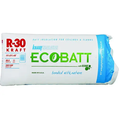 Insulation, 48 in L, 24 in W, R30 R-Value, Fiberglass, Natural Brown - pack of 11